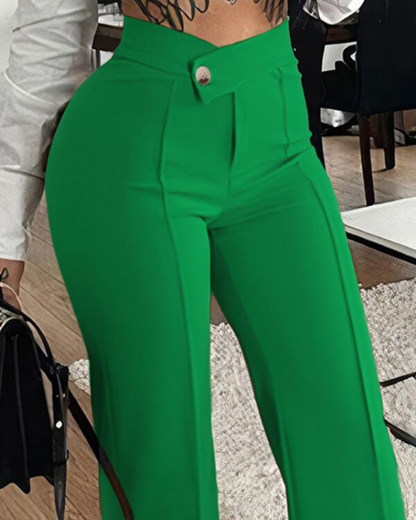 Slim Straight-leg Pants With Buckle Fashion Solid Color Trousers For Womens Clothing - Image 10