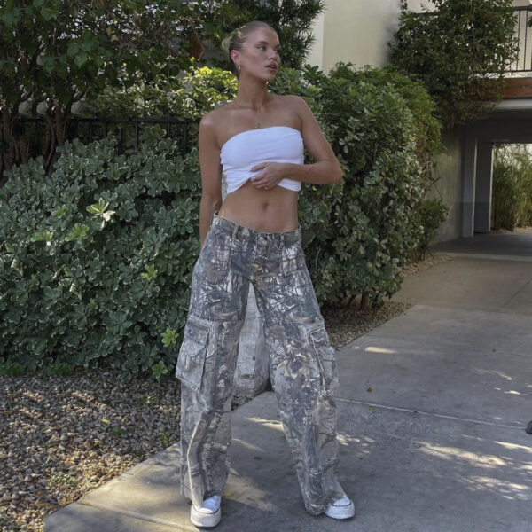 Casual Camouflage Cargo Pants Loose Overalls Summer Low Waist Straight Trousers With Pockets - Image 3