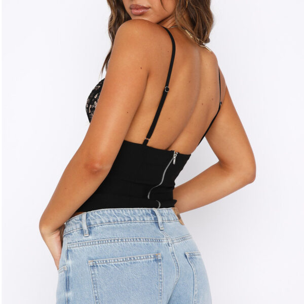 Women's V-neck Camisole Lace Vest With Back Zipper Design Summer Slim Sleeveless Tops - Image 3