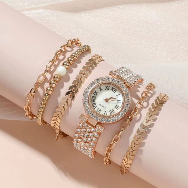 Diamond Women's Bracelet Watch Luxury Fashion Gift Box Watch Bracelet Six-piece Set - Image 3