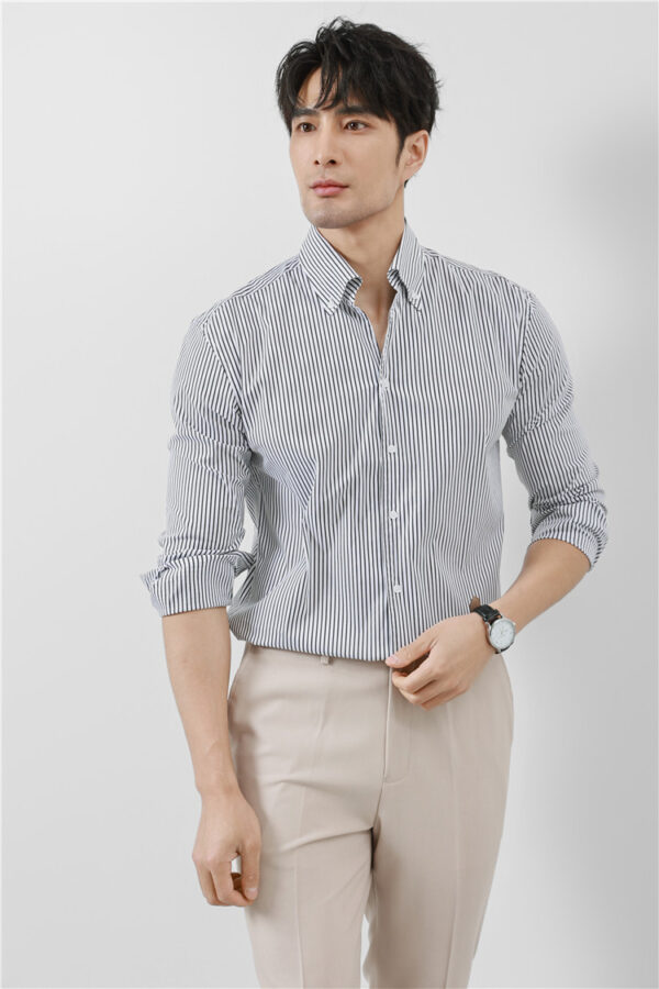 Striped Men's V-neck Long Sleeve Shirt - Image 5