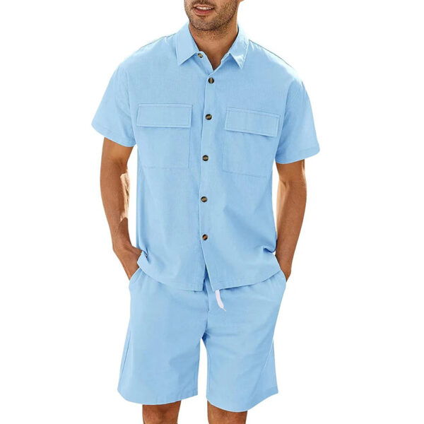 Summer Suits Men Short Sleeve Lapel Pockets Shirt And Drawstring Shorts Sports Fashion Leisure Men's Clothing - Image 2