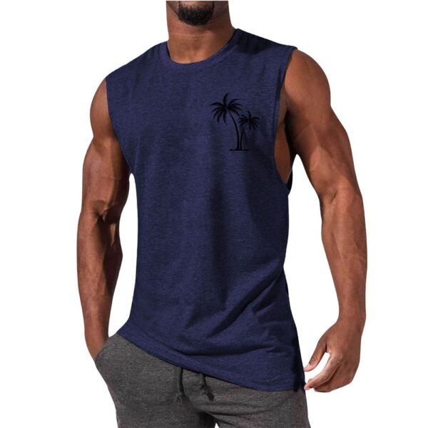 Coconut Tree Embroidery Vest Summer Beach Tank Tops Workout Muscle Men Sports Fitness T-shirt - Image 6