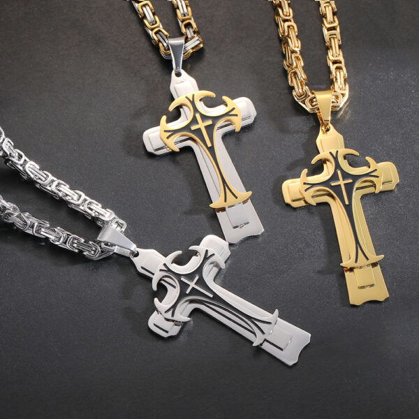 Fashion Jewelry Christian Trinity Latin Cross Necklace For Men Stainless Steel Three Layers Cross Pendants Necklaces Jewelry Gift - Image 2