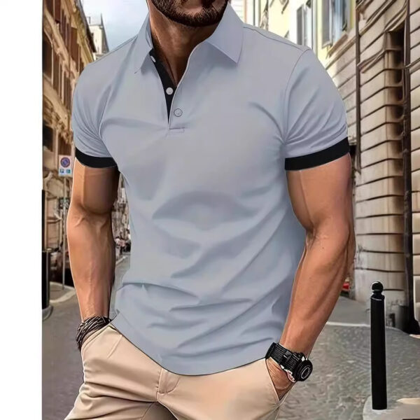 3D Solid Color Lapel Short Sleeve Polo Shirt Casual Loose Men - Image 6