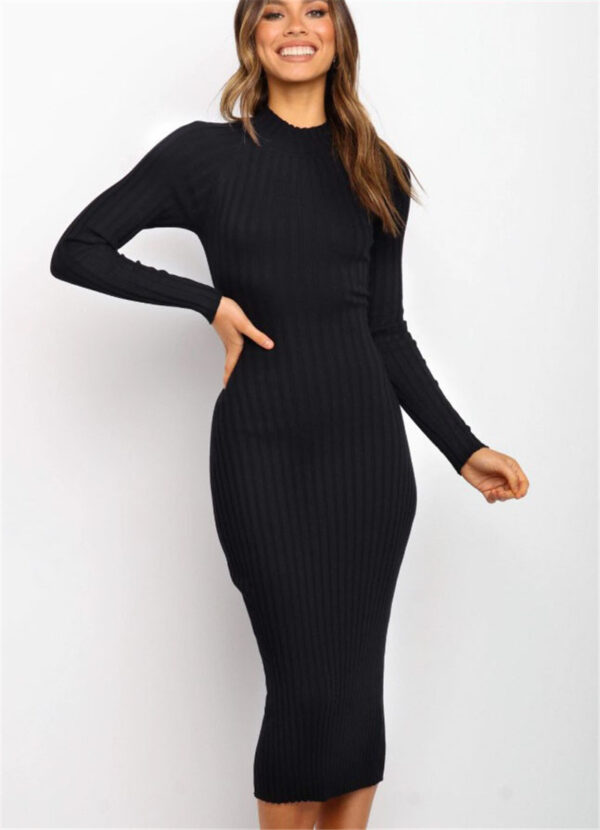 New Style Women's Suits Sweater Dresses Women's Solid Color Backless Bow Tight Dresses - Image 5