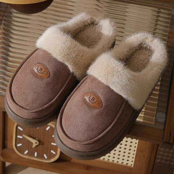 Winter Plush Slippers For Men Casual All-match Warm Suede House Shoes Indoor Non-slip Floor Bedroom Slipper - Image 4