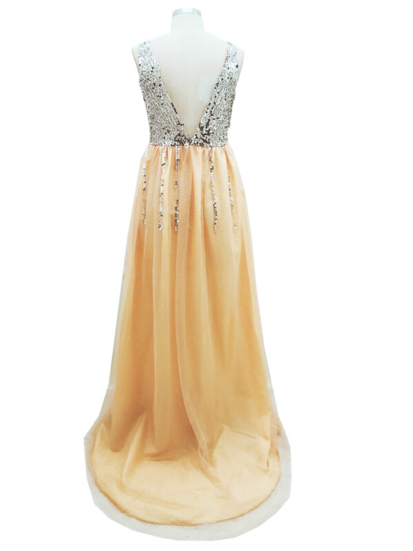 Hot Sale Front And Back V-neck Sequined Floor-length Dovetail Dress - Image 3