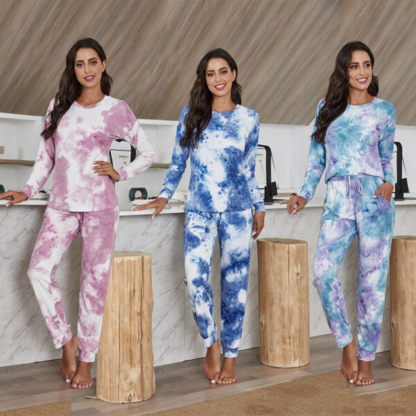 Two-piece Casual Tie-dye Pajamas Long-sleeved Trousers Home Service Suit - Image 3