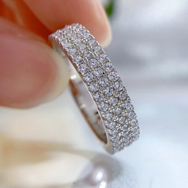 Simple Finger Three Rows Diamond-studded Ring Women's Jewelry - Image 3