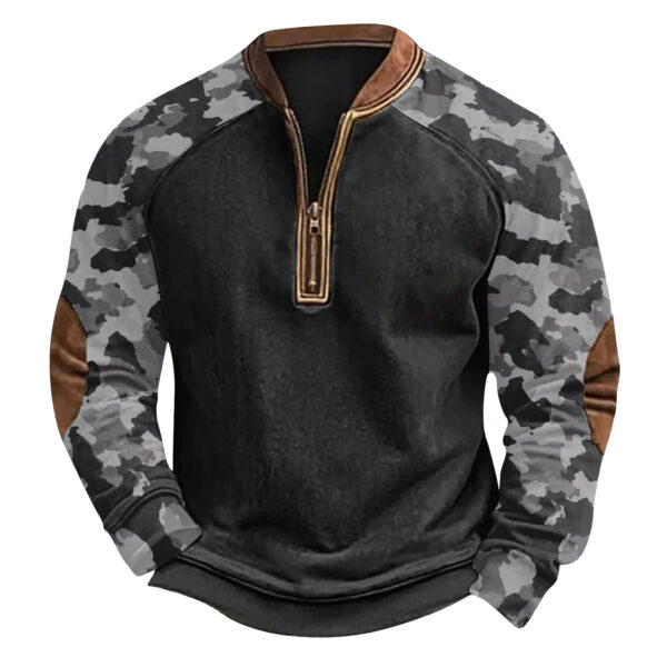 Printed Half Zipper Camouflage Men's Sweater - Image 6