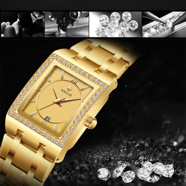 Grip Love Belt Diamond Waterproof Square Steel Band Quartz Women's Watch - Image 10