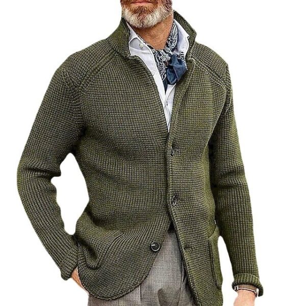 Fashion Men's Casual Long-sleeved Knitted Cardigan Stand Collar Sweater - Image 3