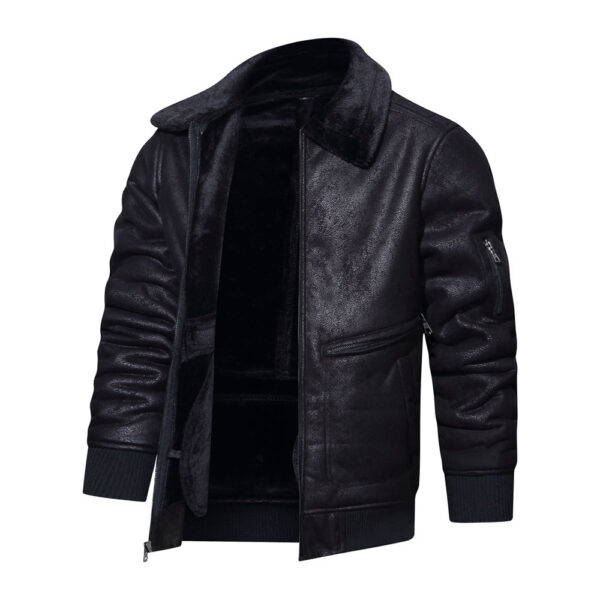 Autumn And Winter New Leather And Fur Men's Jacket Men's Casual Multi-pocket Lapel Short Velvet - Image 3