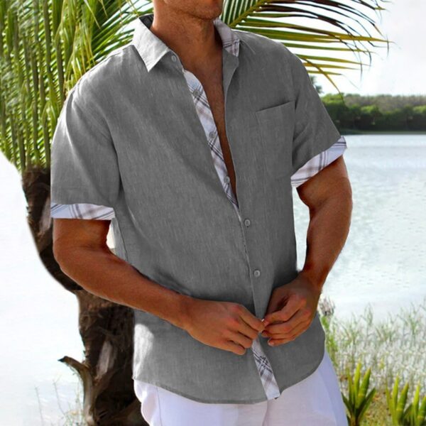 Vacation Short Sleeve Shirts With Plaid Side Summer Hawaii Beach Top Mens Clothing - Image 4