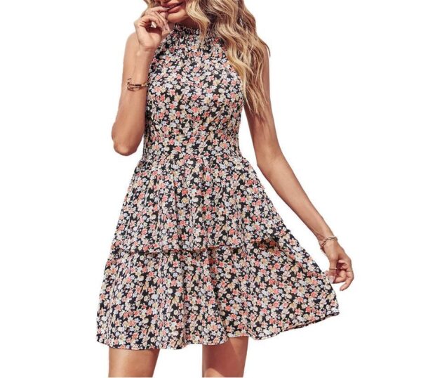 Summer Printed Halter Dress Fashion Boho Backless Ruffled A-Line Beach Dresses For Womens Clothing - Image 9