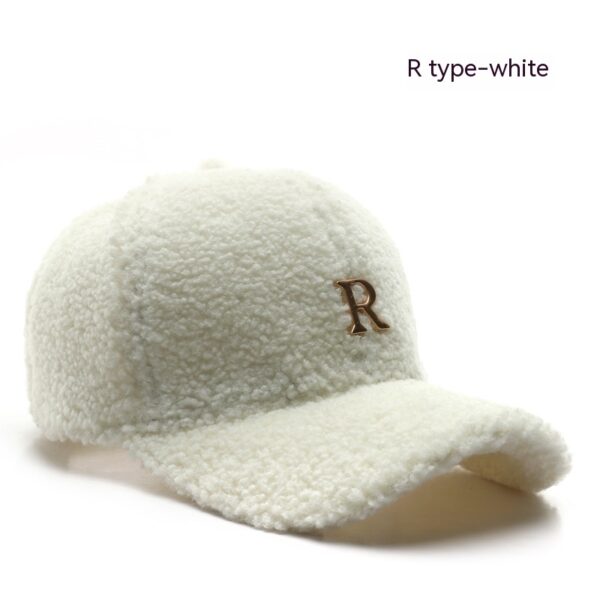 Autumn And Winter Letter R Solid Color Lamb Wool Baseball Cap Outdoor Sun Protection - Image 3