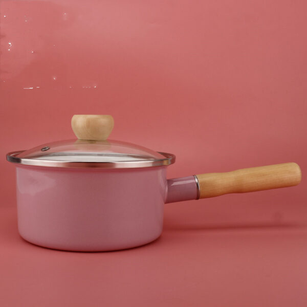 Single Handle Wooden Handle Cute Soup Pot Enamel Pot - Image 4