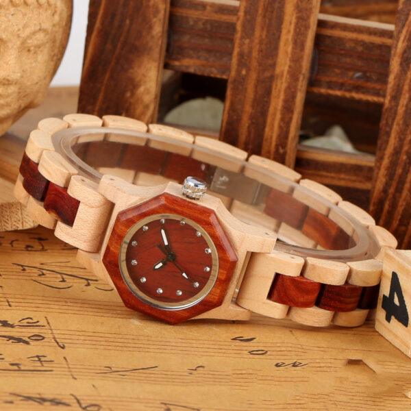 Bracelet Buckle Octagon Face Diamond Ladies Wooden Watch - Image 6