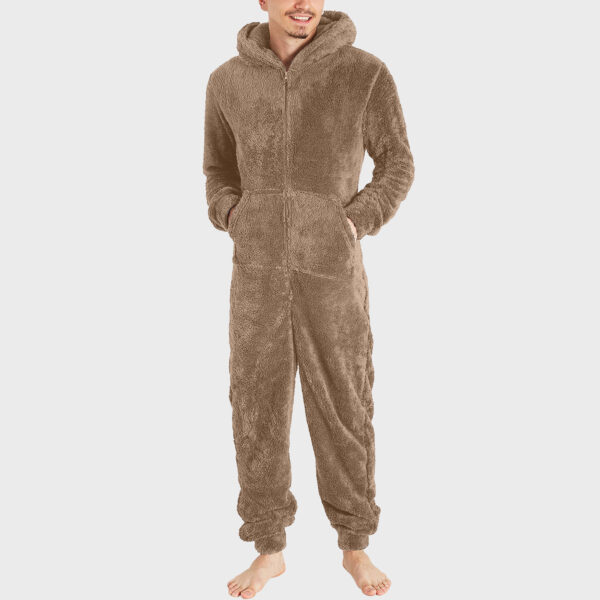 Men's Fashion Zipper Thermal Plush Jumpsuit Thermal Pajamas - Image 2