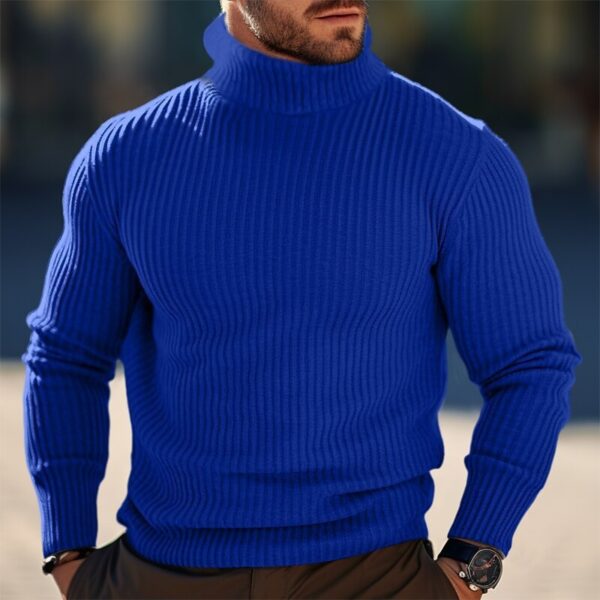 Autumn And Winter Turtleneck Solid Color Striped Sweater Men - Image 8