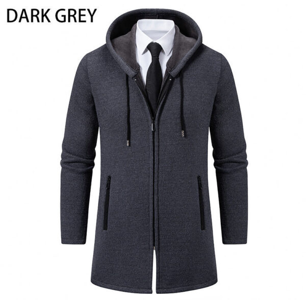 Men's Sweater Jacket Mid-length Coat Hooded Sweater Men's Coat - Image 5