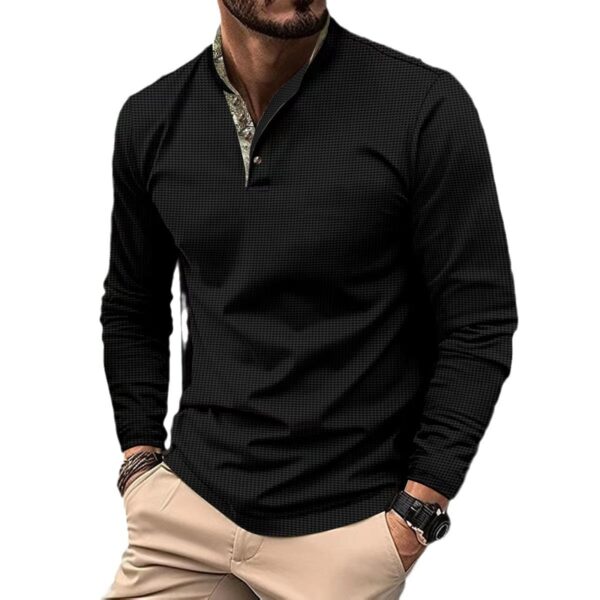 Men's Double Layer Stand Collar Stitching Long Sleeve - Image 7