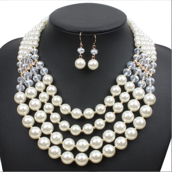 Europe necklace crystal pearl Long Necklace Earrings female bride jewelry set accessories - Image 5