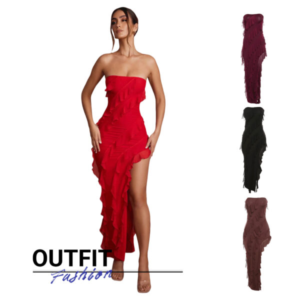 Summer Trend Skinny Women's Fashion Tube Top Backless Split Tassel Dress Birthday Party Clubwear - Image 5