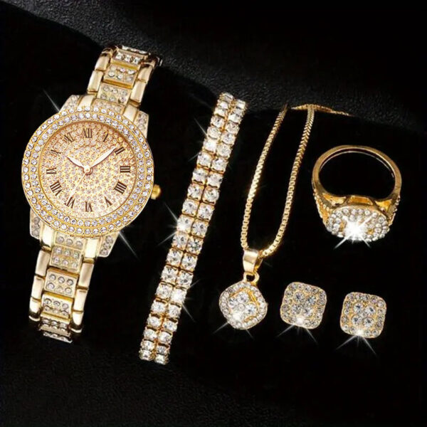 Women's Diamond Fashion Roman Quartz Watch Five-piece Set - Image 6