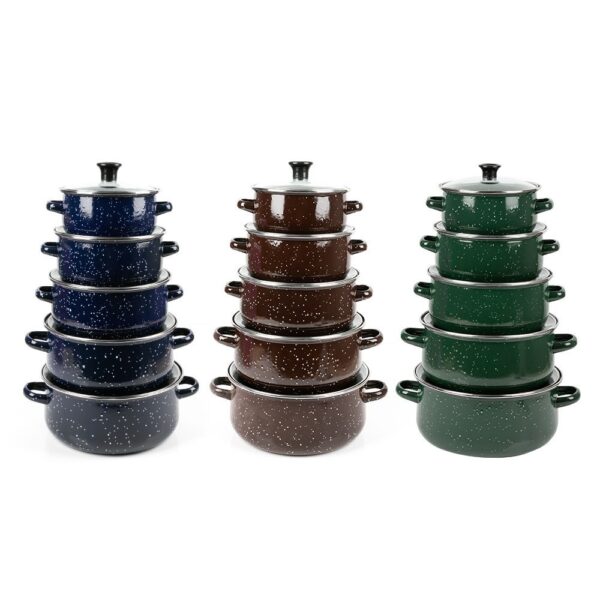 Enamel Set Five-piece Enamel Soup Pot Green Blue Brown - Image 6