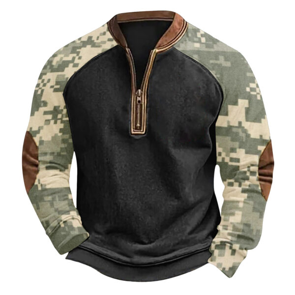 Printed Half Zipper Camouflage Men's Sweater - Image 7