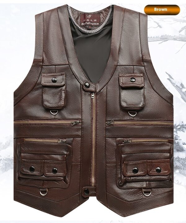 Genuine Leather Vest Man First Layer Cowhide Motorcycle Clothing - Image 9