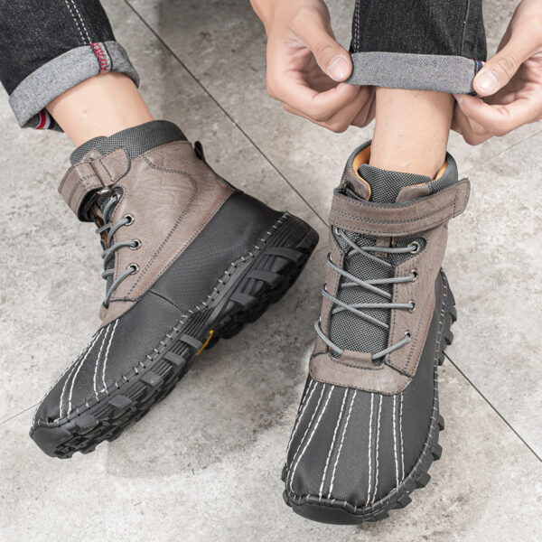 Winter Fleece Lace-up Snow Boots For Men Women Waterproof And Anti-slip Outdoor Work Boot Fashion Warm Mid-tube Cotton Shoes Men - Image 2