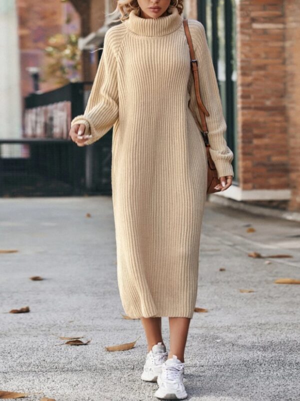 Winter Turtleneck Knitted Sweater Dress Fashion Solid Loose Pullover Long Dresses For Women Clothing - Image 2