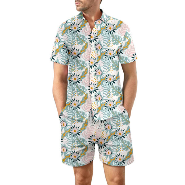 2Pcs Printed Beach Shirt Summer Suit Loose Lapel Button Top And Drawstring Pockets Shorts Casual Short Sleeve Suits For Men Clothing - Image 3