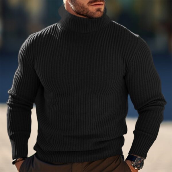 Autumn And Winter Turtleneck Solid Color Striped Sweater Men - Image 10