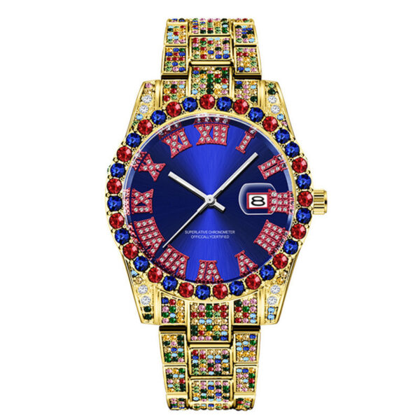 Hip Hop Men Fashion Color Full Diamond Date Quartz Watches - Image 5