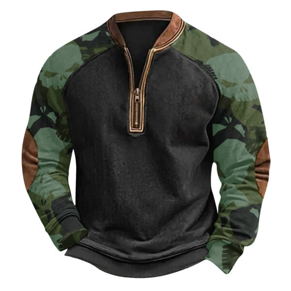 Printed Half Zipper Camouflage Men's Sweater - Image 9