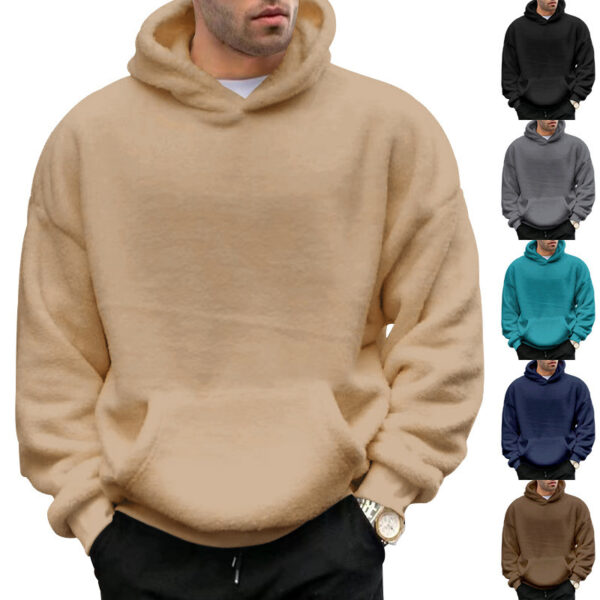 Double-sided Velvet Hooded Sweater Men's Plush Sweatshirt With Pockets - Image 9