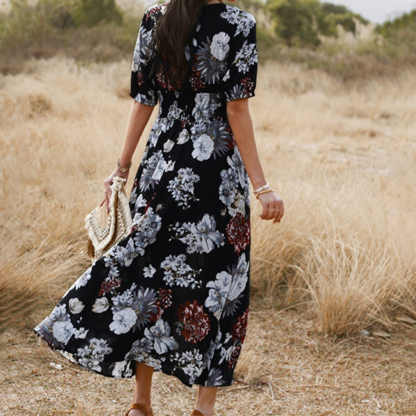 Floral Summer Beach Dress With V Neck Elastic Waist Dresses For Women - Image 4