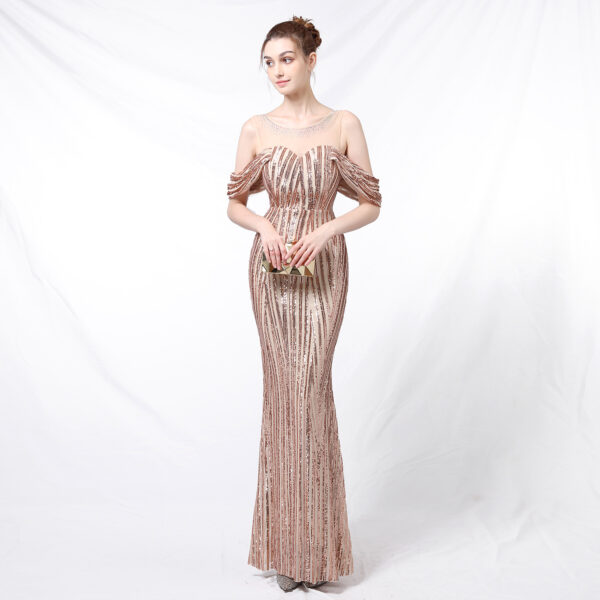 Long Sequined Long Dress With Front And Back - Image 2