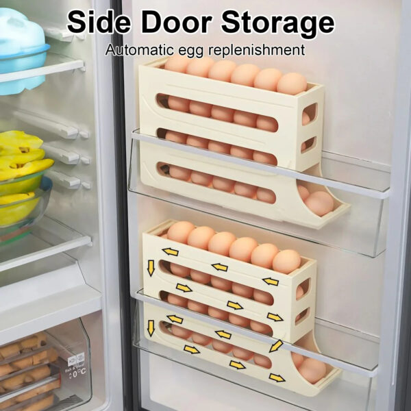 Refrigerator 4-Layer Automatic Egg Roller Sliding Egg Tray Refrigerator Side Door Large Capacity Holder Egg Storage Box Kitchen Gadgets - Image 7