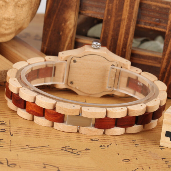 Bracelet Buckle Octagon Face Diamond Ladies Wooden Watch - Image 4