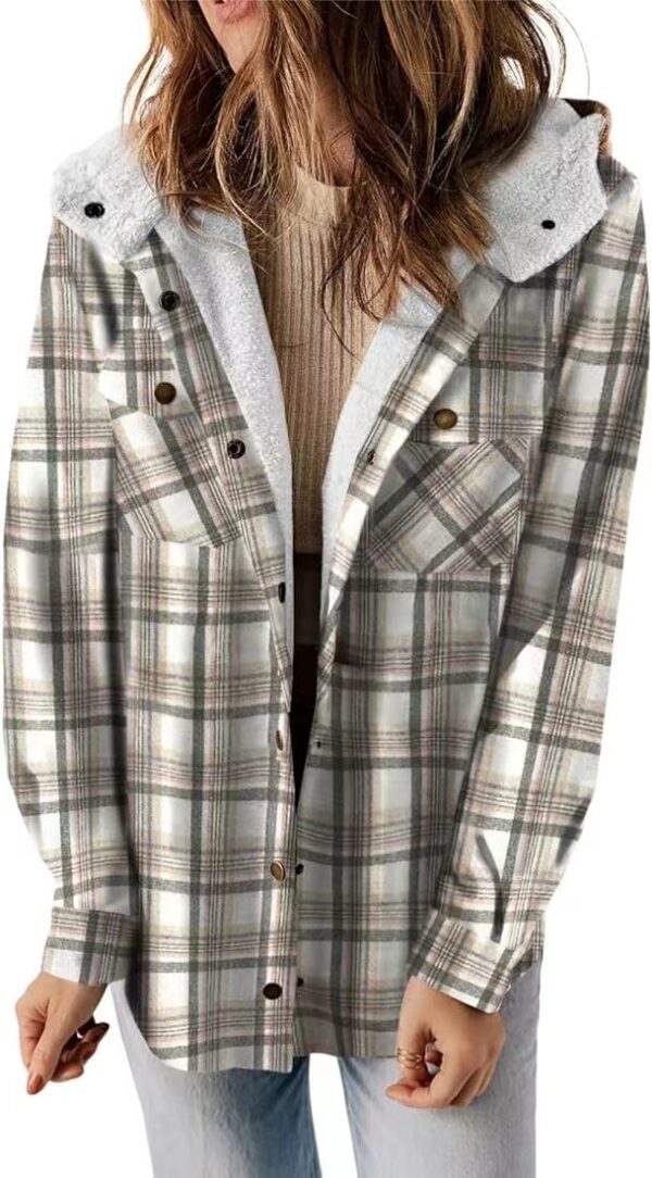 Casual Plaid Hooded Woolen Coat Thickened Fleece-lined Warm Jacket - Image 4