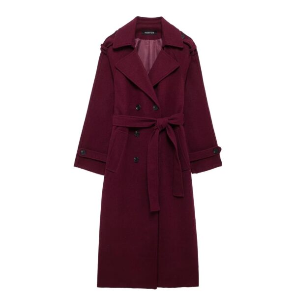 Fashion Lapel Woolen Coat With Belt Winter Double-breasted Trench Long Jacket For Women Clothing - Image 3