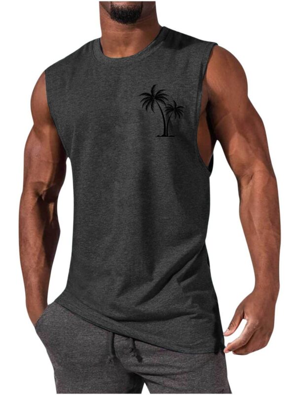 Coconut Tree Embroidery Vest Summer Beach Tank Tops Workout Muscle Men Sports Fitness T-shirt - Image 4