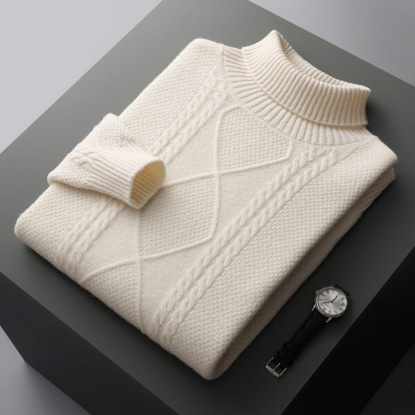 Men's Lapel High Collar Thick Loose Casual Knitted Sweater - Image 3