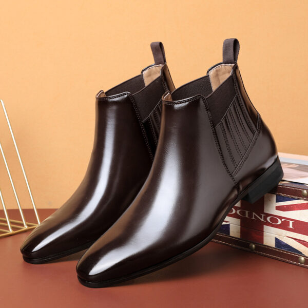 Pointed Toe Chelsea-style Boots For Men Fashion British Style Square Heel Business Formal Leather Shoes - Image 5