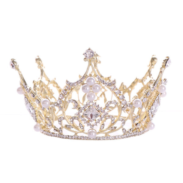 Baroque Bridal Tiara Crown Square Diamond Round Princess Crown - Image 4